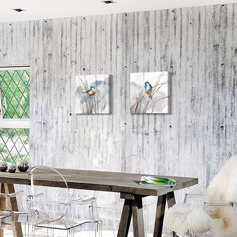 Hardy Gallery Abstract Picture Bird Wall Art: Animal Birds on Reed Watercolor Artwork Prints on Canvas for Bedroom (12â€ x 12â€ x 2 Panels) - Image 5